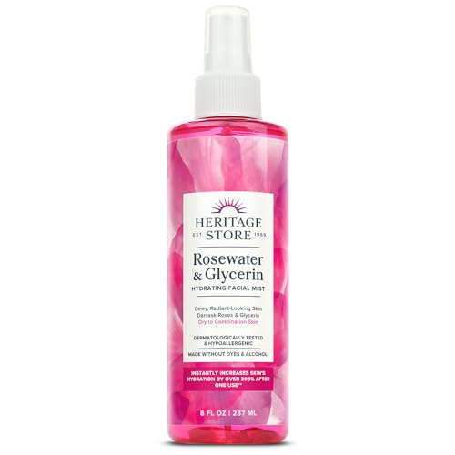 Heritage Store Rosenwasser mit Glycerin, alkoholfrei, 100% rein vegan, vorteilhaft für Haut, Haare und mehr, Gesichtswasser und Feuchtigkeitscreme, Nebelspray, 227 ml