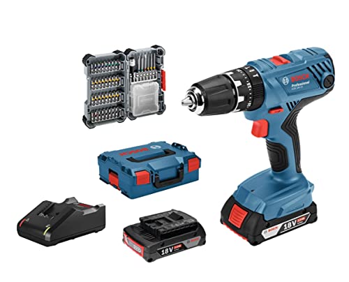 Bosch Professional 18V System Akku Schlagbohrschrauber GSB 18V-21 (inkl. 2x2.0 Ah Akku, in L-BOXX), White-space, Amazon Exclusive Set: inkl. 40-teiliges Zubehörset
