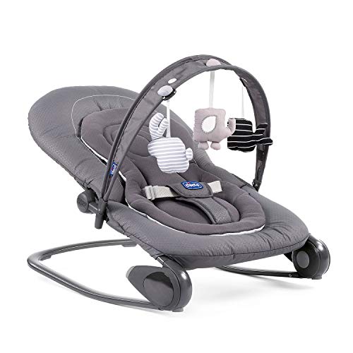 CHICCO WIPPE HOOPLA MOON GREY mit abnehmbarem 'Slide Line'-Spielbogen inkl. Spielfiguren, Fix- und Schaukelposition, neuer Sitzverkleinerer