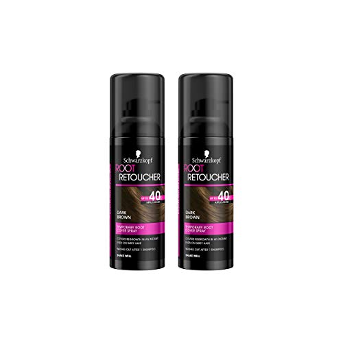 Schwarzkopf Root Retoucher, sofortiges temporäres Haarfärbe-Spray für brünette Nachwachsen, dunkelbraune Duo-Box