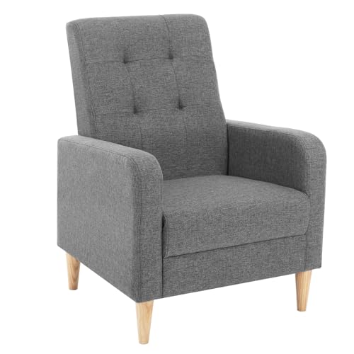 WOLTU Ohrensessel, Relaxsessel mit Armlehnen Massivholzbeinen, getufteter Polstersessel, Loungesessel modern, Sessel für Schlafzimmer Wohnzimmer Balkon, Leinenbezug, Dunkelgrau