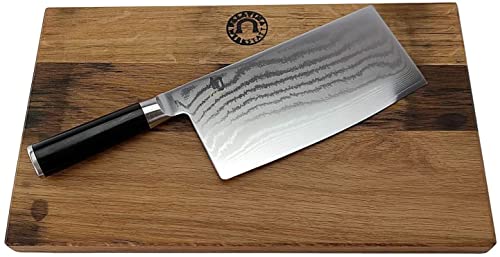 KAI Shun Messer Angebotsset - Shun Classic Serie DM-0712 - Ultrascharfes Chinesisches Kochmesser Engetsu + 100% Handgefertigtes Schneidebrett Unikat