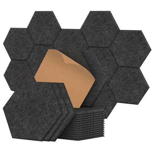 12 Stück Akustik Panel,Hexagon Akustikplatten Selbstkleben,Schallschutzplatten Akustikpaneele Wand für Tonstudio, Büro,Studio Wanddekoration und Akustische Behandlung Schwarz
