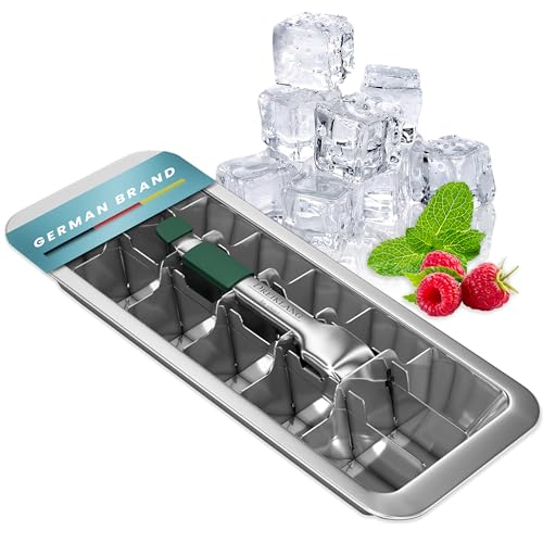 Dreiklang - be smart robuste Eiswürfelform Eiswürfelbehälter hochwertig Edelstahl mit Hebel und kälteschonenden Komfortgriff langlebig und plastikfrei im Vintage Stil