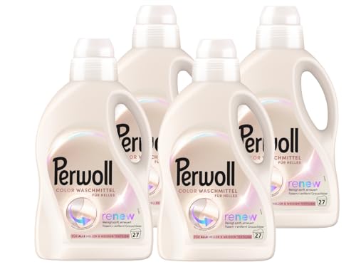 PERWOLL White Waschmittel 4x 27 WL (108 Waschladungen), Feinwaschmittel reinigt sanft und erneuert Weiß und Fasern, für alle weißen Textilien, mit Dreifach-Renew-Technologie