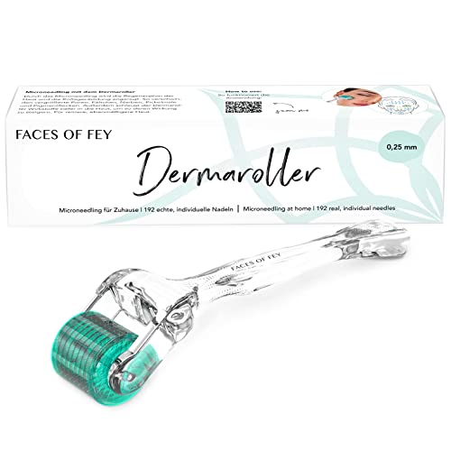 Dermaroller FACES OF FEY - 192 ECHTE NADELN- professionelles Microneedling für zuhause - Nadelroller 0,25 mm für das Gesicht