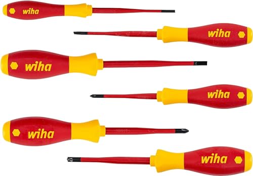 Wiha Schraubendreher Set SoftFinish® electric slimFix (38362), 6 tlg., Schraubenzieher Satz VDE für Elektriker, für tiefliegende Schrauben, Schlitz/ Phillips/ Pozidriv PlusMinus (SL/PZ)