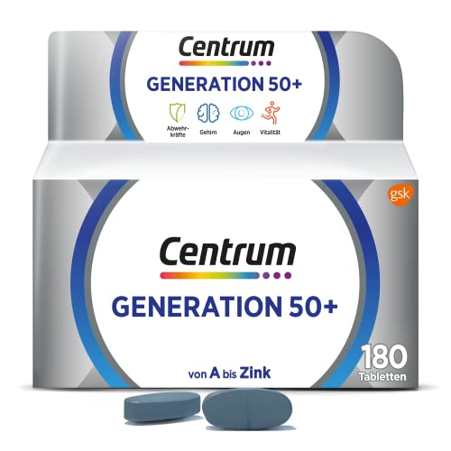 Centrum Generation 50+ Hochwertiges Nahrungsergänzungsmittel mit Mikronährstoffen für Erwachsene ab 50 Jahren Vitamine Mineralstoffe Spurenelemente, 1 x 180 Tabletten, 227g