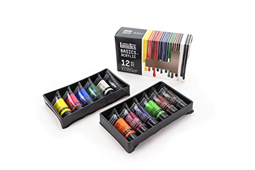 Liquitex 3699353 Basics Studio Acrylfarbe, hochwertige und beständige Pigmente, sehr deckende Farben, ausgezeichnete Lichtbeständigkeit, wasserfest, Acrylfarben - Set, 12 Acrylfarben in 22ml Tuben