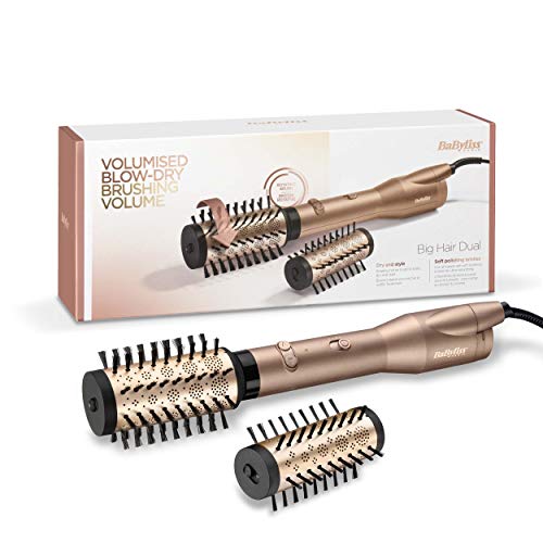 BaByliss Big Hair Dual Rotierende Warmluftbürste, Föhnbürste mit Ionen-Technologie, 2 Aufsätze für mittellanges bis langes Haar, Champagner-Farben, AS952E