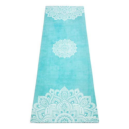 Yoga Design Lab Combo Yogamatte | rutschfest, Matte/Handtuch, Guter Halt bei viel Schweiß, Naturkautschuk | mit Tragegurt (Mandala Turquoise, 5.5mm)
