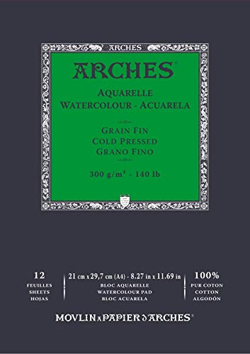 ARCHES A1795091 Aquarelle 100% fein 300 g geleimter A4 Block 12 Blatt naturweiß