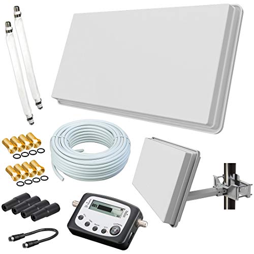Selfsat H30D2+ Flachantenne Twin + 20m Kabel + Fensterhalterung + SAT-Finder + 2 Fensterdurchführung + 8 F-Stecker + 4 Wetterschutztüllen (Full HD 4K UHD Sat Anlage für 2 Teilnehmer) netshop 25 Set