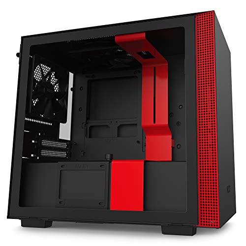 NZXT H210, Mini-ITX PC Gaming Case, Front I/O USB Type-C Port, Tempered Glass Side Panel, Cable Management System, Water-Cooling Ready, Radiator Bracket, Steel Construction, Black/Red