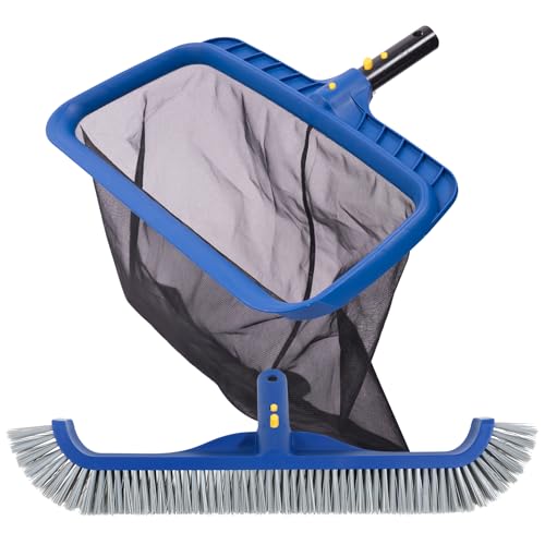 POOLAZA Pool-Reinigungsset, feinmaschiges Pool-Skimmer-Netz & 45cm Pool-Bürste, Stabiler Rahmen-Pool-Netz-Skimmer & professioneller Pool-Bürstenkopf für unterirdische Pools/Aufstellbecken