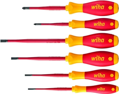 Wiha Schraubendreher Set 6-teilig , VDE geprüft, isoliert 1.000 V (36455) I Profi Schraubenzieher Set mit dünner Spitze Schlitz/Kreuzschlitz I Elektriker Werkzeug