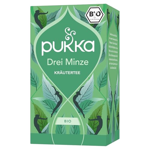 Pukka | Bio Kräutertee 'Drei Minze“ | Grüne Minze, Pfefferminze und Ackerminze | Tee für ein gutes Bauchgefühl nach dem Essen | 1er Pack | 20 Teebeutel