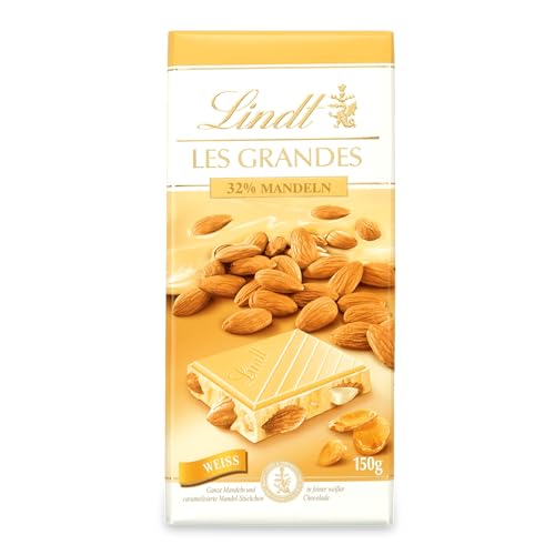 Lindt Schokolade Les Grandes Mandel | 150 g Tafel | Ganze Mandeln und karamellisierte Mandel-Stückchen in feiner weißer Schokolade | Schokoladentafel | Schokoladengeschenk