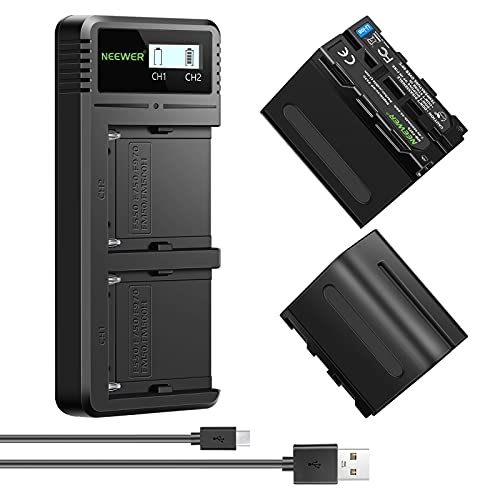 NEEWER Ladegerät Dual USB mit 2Stk 6600mAh Ersatzakkus NP-F970, Schnellladegerät kompatibel mit Sony NP-F970 F960 F950 F770 F750 F570 F550, Handycam und NEEWER LED Licht, Monitor, motorisiertem Slider