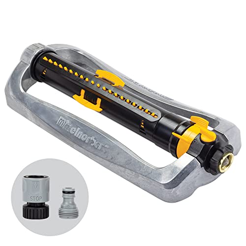 Melnor 65154AMZ XT Turbo Oszillierender Sprinkler, Metallsockel, 4.500 m², Quick Connect Bundle, 3-Fach verstellbar, schwarz, gelb