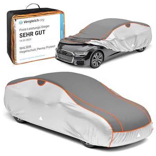 WALSER Hagelschutz Abdeckplane Auto, Preis-Leistungs-Sieger* Auto Hagelschutzplane, Abdeckplane Auto Perma Protect, Autogarage Abdeckung, Abdeckung Auto 100% Polyester, Auto Abdeckung Größe 2 Silber
