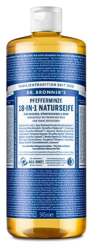 Dr. Bronners | 18-IN-1 Naturseife Pfefferminze | Organic Flüssigseife | Peppermint | Duschgel, Handseife, Shampoo und vieles mehr | Mit Bio Kokos-, Oliven- und Jojobaöl | 945 ml (945 ml)