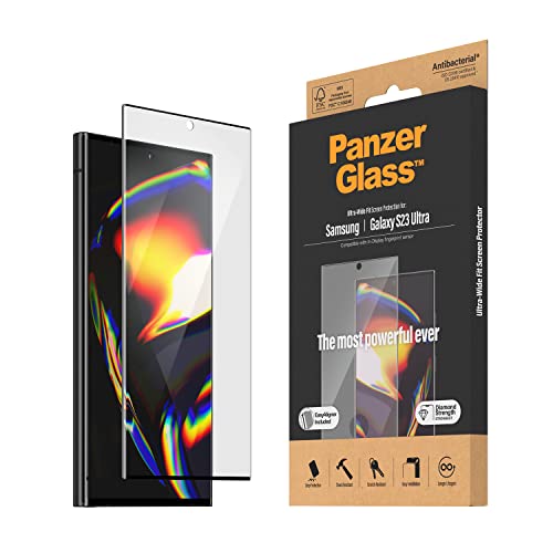 PanzerGlass™ Displayschutz für Samsung Galaxy S23 Ultra - Screen Protector mit Ultra-Wide Fit für vollständige Displayabdeckung - Fingerabdrucksensor kompatibel, mit Positionierhilfe