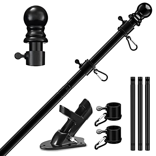 HORSE SECRET Schwarz Fahnenmast aus Aluminium Silber mit 150cm Fahnenmasthalter aus Edelstahl, Edelstahl Fahnenstange kit mit Halterung mit Drehbaren Ringen
