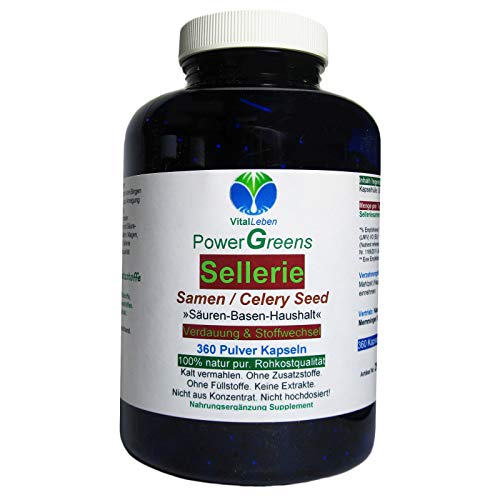 Sellerie Samen Celery Seed nach Hildegard von Bingen 360 Pulver Kapseln. SÄURE BASEN HAUSHALT Verdauung & Stoffwechsel NATUR pur - OHNE ZUSAZSTOFFE. 26600-360