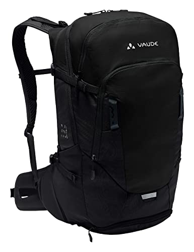 VAUDE Fahrradrucksack Bike Alpin 25+5 in schwarz, Rucksack Fahrrad wasserabweisend Damen & Herren, geräumiger Rucksack fürs Fahrrad mit Rückenbelüftung, reflektierende Elemente & Volumenerweiterung