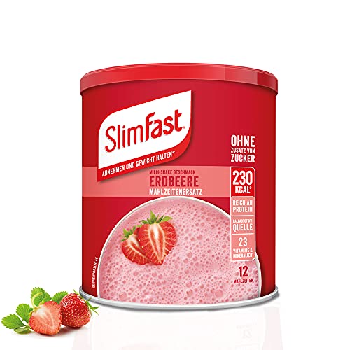 SlimFast Milchshake Pulver Erdbeere I Kalorienreduzierter Diät-Shake mit hohem Eiweißanteil für eine gewichtskontrollierende Ernährung I Nur 230 Kalorien pro Protein I 438 g