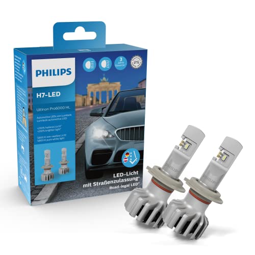 Philips Ultinon Pro6000 H7-LED Scheinwerferlampe mit Straßenzulassung, +230% helleres Licht