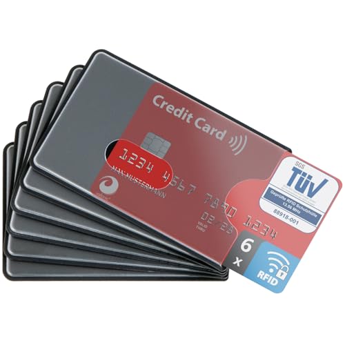 valonic TÜV geprüfte RFID Blocker Schutzhülle - 6 Stück - Sicherheit gegen Datenklau - NFC Schutzhüllen - Kartenhülle für Kreditkarten und EC Karten, EC Kartenhülle für Bankkarten