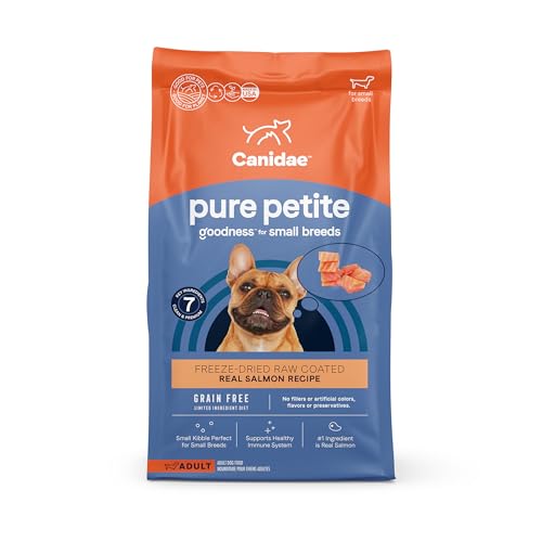 CANIDAE Pure Petite Premium gefriergetrocknetes, rohes beschichtetes Hundefutter für kleine Rassen, echtes Lachsrezept, 1,8 kg, getreidefrei