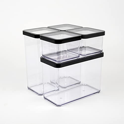 Rotho Loft 5er-Set Vorratsdosen mit Deckel verschiedene Größen, lebensmittelechter Kunststoff (PP) BPA-fre, schwarz/transparent, 2x 1.5l + 2 x 0.5l + 1 x 2.1l (21.4 x 21.4 x 23.5 cm)