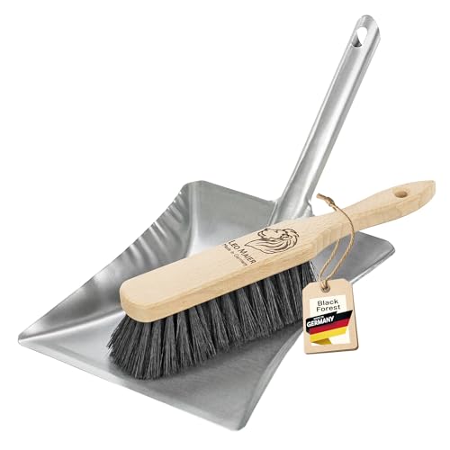 Peggy Perfect Kehrgarnitur Kehrset mit Buchenholz Handbesen und verzinkter Metallschaufel. Widerstandsfähiges und praktisches Industrie und Gartenkehrset mit schwarzen Elastonborsten