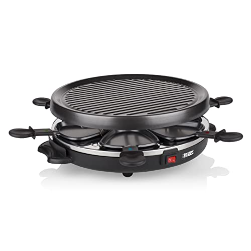 Princess 162725 Raclette und Antihaftbeschichtung Grill-Set für 6 Personen, 800 Watt, Schwarz