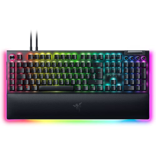 Razer BlackWidow V4 Pro (Green Switch) - Mechanische Gaming-Tastatur (Klickende Mechanische Switches, Befehlsrad und 8 Makro-Tasten, Multifunktionsrolle, Handballenauflage) QWERTZ DE-Layout | Schwarz