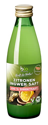 bioZentrale Zitronensaft mit Ingwer Naturtrüb | 6x 250 ml Glasflasche Direktsaft | Vitamin C Quelle ohne Zucker | Bio Zitronen mit mittlerer schärfe | für Cocktails, Getränke, Backen, Kochen