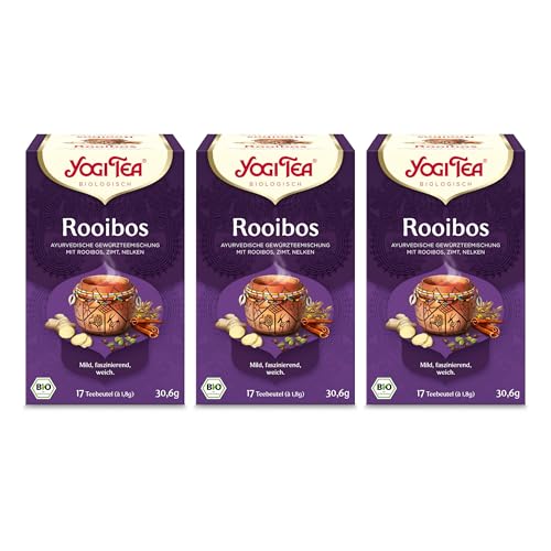 Yogi Tea - Rooibos, Ayurvedischer Bio Gewürz- und Kräutertee, von Natur aus koffeinfrei, Mischung aus Rooibos, Zimt und Nelken, Yogi Tee 3er Pack, 3x17 Beutel (102 Teebeutel insgesamt)