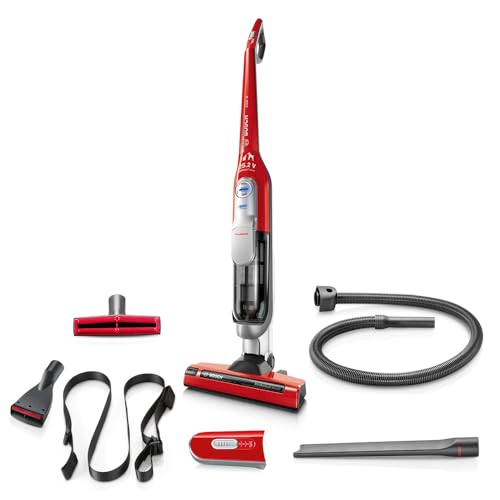 Bosch Akku-Staubsauger Athlet Zoo'o BCH6ZOOO, Tierhaar-Staubsauger, beutellos, ideal für Tierhaare, hohe Saugleistung, freistehend, Lange Laufzeit, Fugendüse, alle Bodenarten, rot