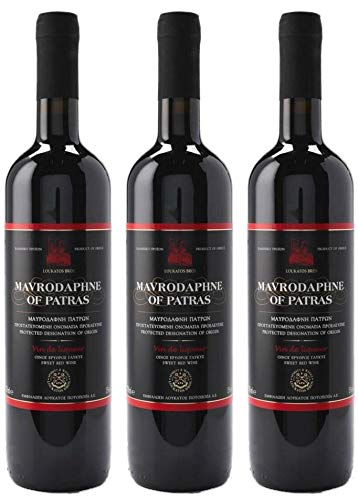 Mavrodaphne aus Patras 3x 0,75l P.D.O. Loukatos Likörwein rot | 15% Vol. | + 20ml Jassas Olivenöl