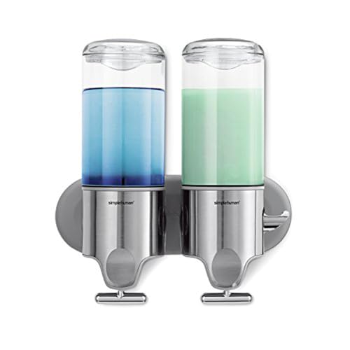 simplehuman BT1028 444 ml doppelt, Spender mit Wandhalterung, Seifenspender Wandbefestigung, gebürsteter Stahl, 5 Jahre Garantie