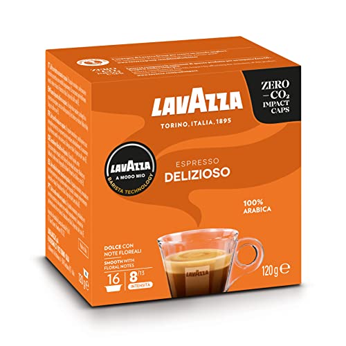 Lavazza, A Modo Mio Espresso Delizioso, 1 Packung mit 16 Kaffeekapseln mit Floralen Noten und einem leichten Likörgeschmack, 100% Arabica, Intensität 8/13, Mittlere Röstung