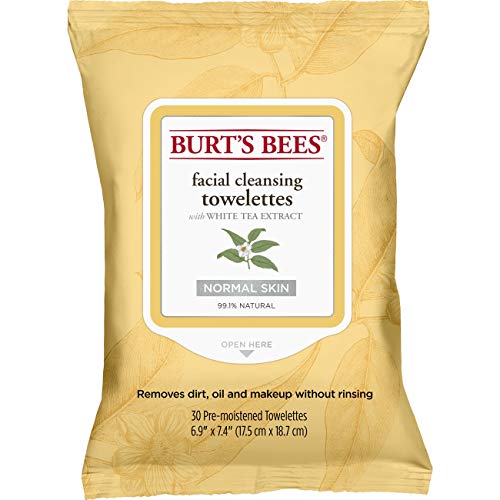 Burt’s Bees Natürlich Feuchttücher zur Gesichtsreinigung für normale Haut mit Weißtee-Extraxt, 1er Pack x 30 Stück