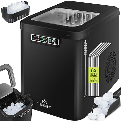 KESSER® Eiswürfelbereiter | Eiswürfelmaschine Edelstahl | Ice Maker | 12 kg 24 h | Zubereitung in 7 min | 2,2 Liter Wassertank | 2 Eiswürfel-Größen | LED-Display | Selbstreinigungsfunktion | Schwarz