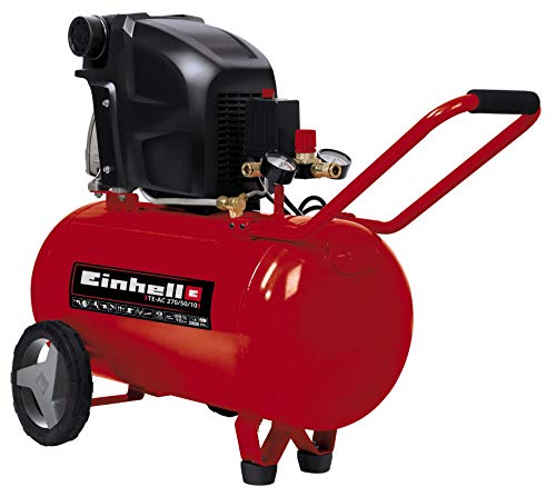 Einhell Kompressor TE-AC 270/50/10 (1800 W., max. 10 bar, 50 l-Tank, 270 l/min Ansaugleistung, Motordrehzahl 2850 min^-1, Druckminderer, Manometer, Ölschmierung)