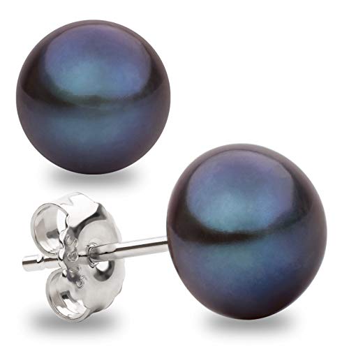 Damen Perlenohrringe Schwarz Süßwasser Zuchtperlen Knopfform Schwarz Farbe SECRET & YOU - Perlen Ohrstecker Sterling Silber 925 - Erhältlich in 4 Größen von 8-11 mm