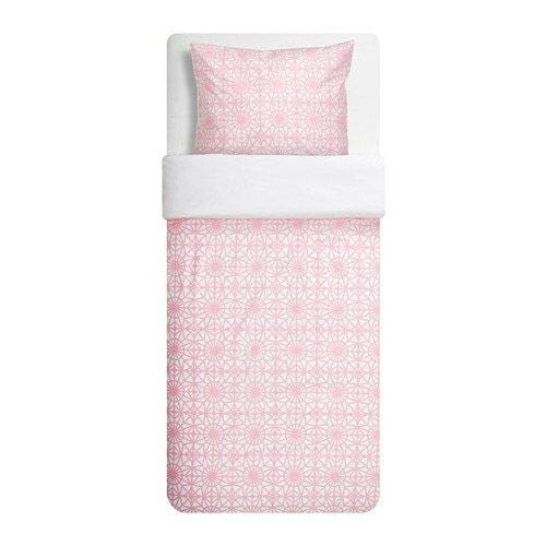 Unbekannt IKEA Bettwäsche-Set Rosenflox Luxus-Bettgarnitur 140x200cm und 80x80 - 100% Baumwolle - weiß-rosa - mit Reißverschluss
