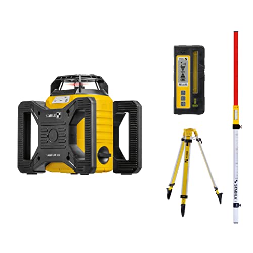 STABILA Rotationslaser LAR 160, 7-teil. Set, selbstnivellierend, hohe Nivelliergenauigkeit ± 0,1 mm/m, wasser- + staubdicht IP 65, inkl. Set-Receiver, Baustativ, Nivellierlatte, stabilem Tragekoffer